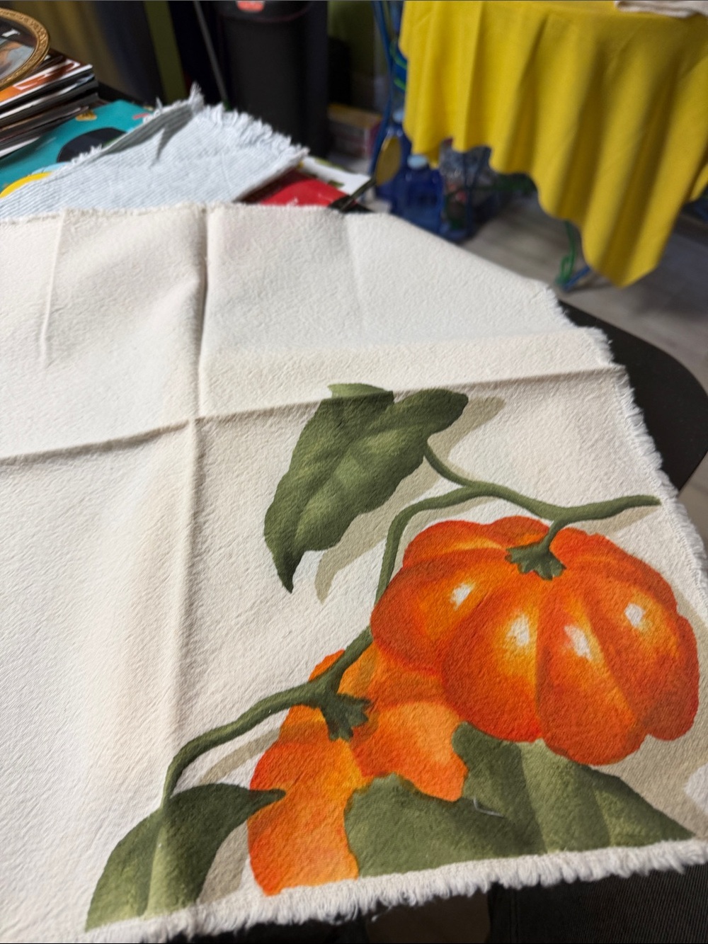 Hand-Painted Pumpkin Harvest Linen Napkin - Orange & Green